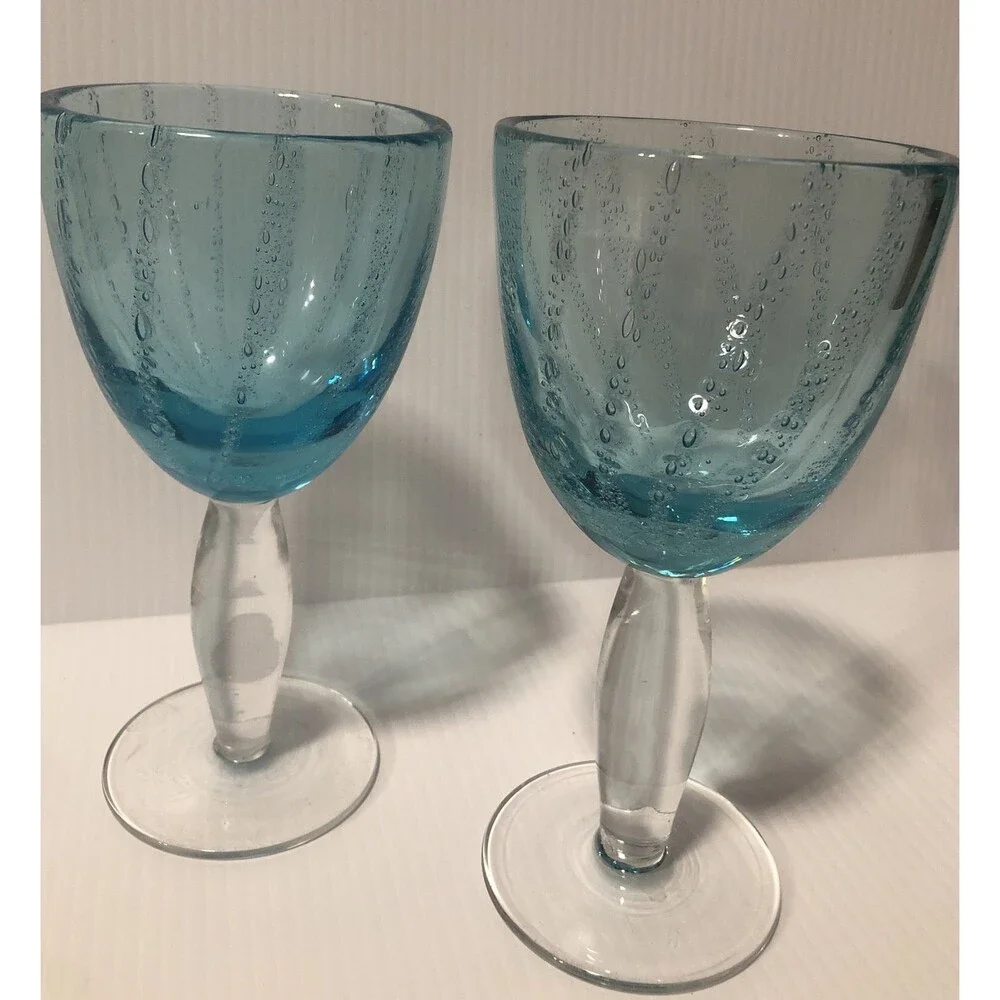 Beautiful AQUA TURQUOISE WATER GOBLET BUBBLE BULLICANTE